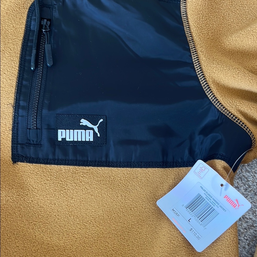 Puma Tan and Black Zip Up Fleece Jacket - Picture 2 of 6
